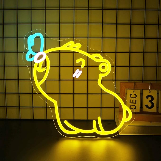 Capybara Neon Sign, Neon Signs for Wall Decor Neon Yellow LED Signs Room Neon Light Up Signs Home Decor for Bedroom Club Party Bar Shop USB Operated