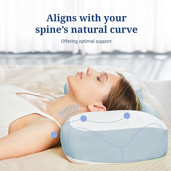 Cervical Pillow for Pain Relief Sleeping, Memory Foam Orthopedic Contour Neck Pillows for Bed with Breathable Pillowcase, Ergonomic Neck Support Pillows for Side, Back and Stomach Sleepers[Blue]