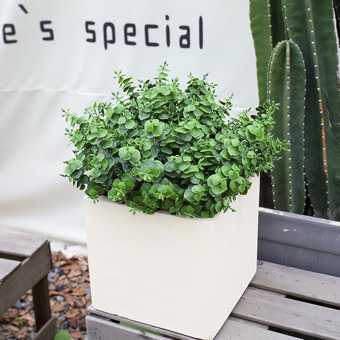 Artificial Fall Eucalyptus Plant – 8PCS Outdoor Fake Greenery, UV Resistant Fake Plants for Porch, Patio, Thanksgiving or Autumn Home Decor - Green Leaves