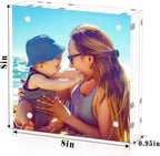 HELPLEX 2 Pack 8x8 Acrylic Picture Frames, 24mm Thicker Square Frameless Clear Frame Double Sided Magnetic Frame, Free Standing Desktop Display Stand