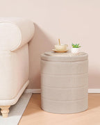 B FSOBEIIALEO Ottoman with Stroage, Round Sherpa Storage Ottoman Stool, Boucle Foot Rest 14.6"x14.6"x17.7"（Beige