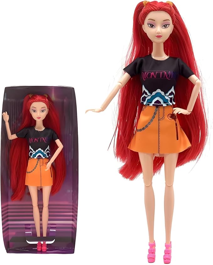 2025 New 11.5'' Demon Hunter Doll,Made to Move Demon Hunter Doll,Collectible Display Figure Dolls Set,Birthday Gifts for Kids Girls Fans (B-Red Hair)