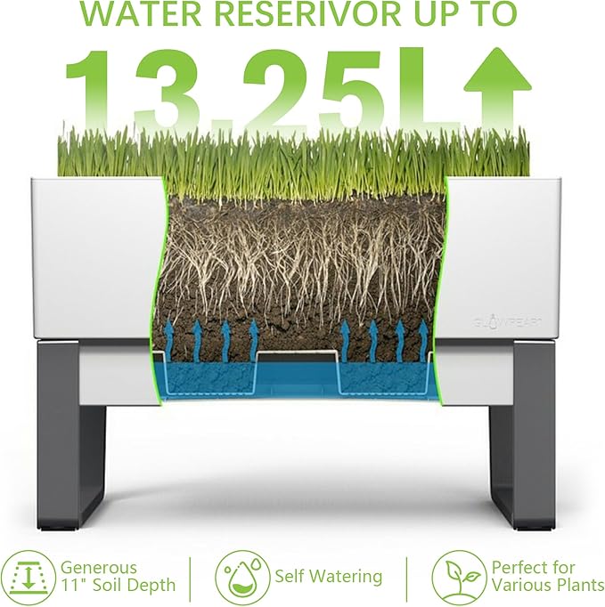 Glowpear Self Watering Planter Box - 29.5", White - UV Stable, Scalable Urban Raised Garden Bed with Water Gauge, Indoor Outdoor for Vegetables, Flowers, Herbs, and Succulents, Gardening
