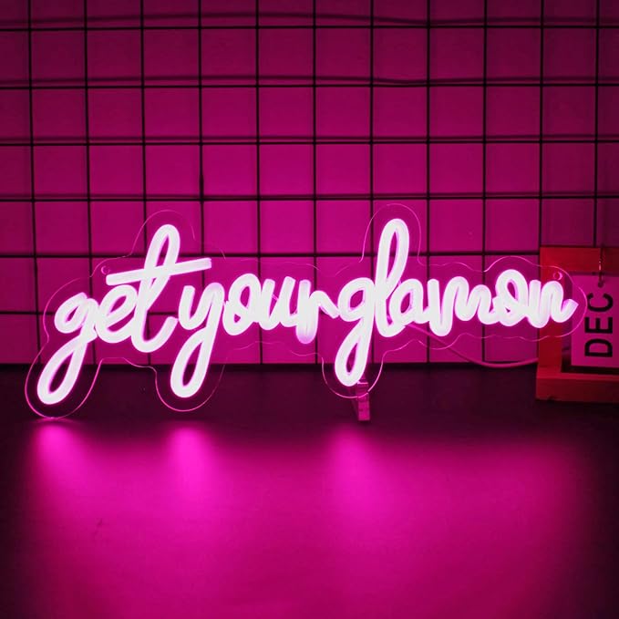 Get Your Glam On Neon Sign, Neon Signs for Wall Decor Neon Pink LED Signs Room Neon Light Up Signs Home Decor for Bedroom Club Party Bar Shop USB Operated