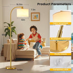 Tall Floor Lamp for Living Room,65'' Modern Standing Lamps with 9W LED Bulb,Dimmable Floor Light with Fabric Shade,Gold Tall Lamp for Bedroom Office Study Room Corner Dining Room