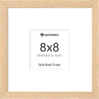 upsimples 8x8 Picture Frames, Natural Solid Wooden Picture Frames, Display 4x4 with Mat or 8 x 8 Without Mat, Wall or Tabletop, 1 Pack, Natural