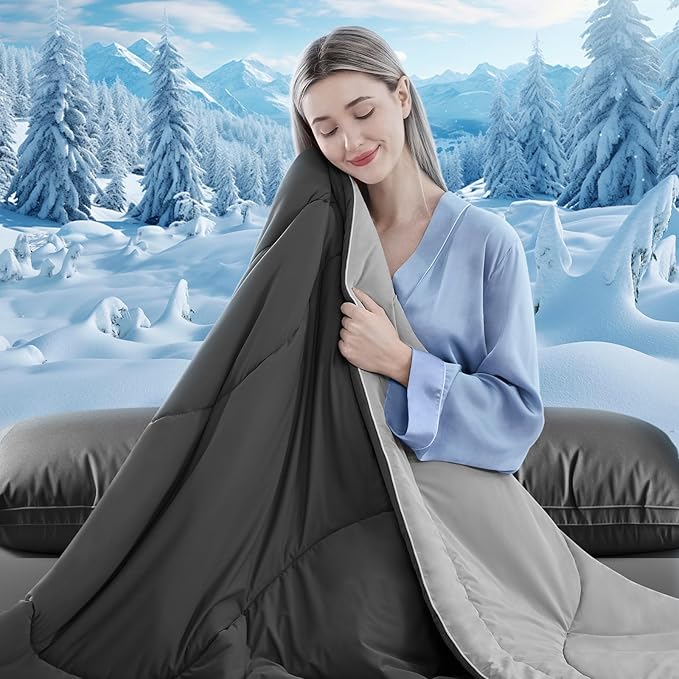 Cooling Comforter Twin Size, Double-Sided Cooling Blanket for Hot Sleepers & Night Sweats, Arc-Chill Q-Max > 0.4 Breathable Ice Blanket, Lightweight Cold Comforter (68''x90'', Dark Grey)