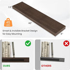 Floating Shelves for Wall, 40" W x 8" D x 1.5" H, Wooden Wall Mounted Display Shelves with Invisible Brackets for Living Room, Bedroom, Bathroom, Kitchen Decor and Storage, Set of 2, Walnut