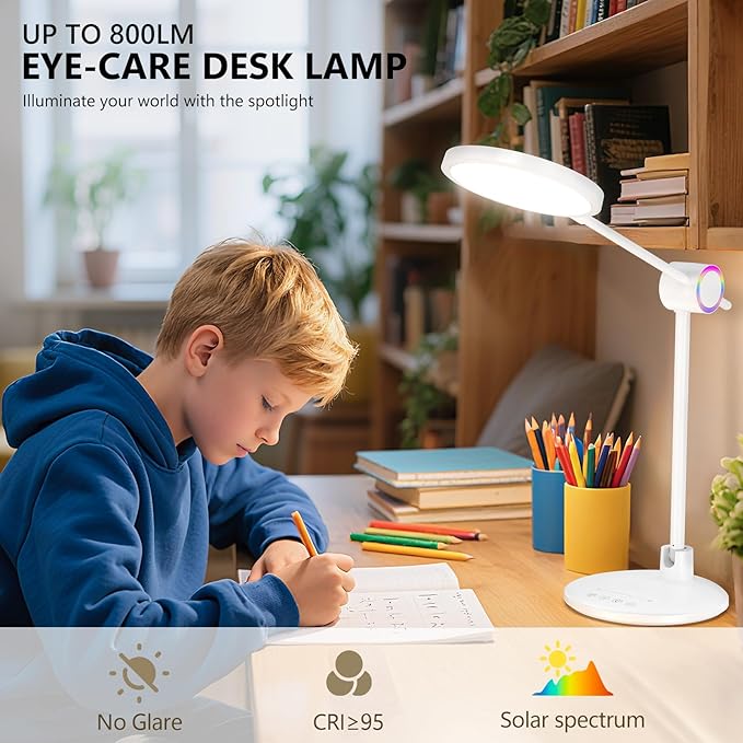 Desk Lamp for Home Office, Eyecare LED Desk Light with RGB Night Light, Dimmable Table Lamp with 5 Color Modes, 180° Foldable Touch Control Reading Light for Home, Study Room, Bedroom