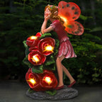 Solar Garden Outdoor Statues Cute Flower Fairy with 7 LED Solar Figurine for Lawn,Patio, Balcony, Yard Unique Housewarming Gift, for Woman, Mom, Grandma
