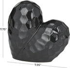 Deco 79 Porcelain Ceramic Heart Decorative Sculpture Dimensional Angled Origami Inspired Home Decor Statue, Accent Figurine 8" x 3" x 8", Black