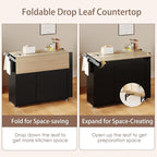 Kitchen Island with Drop Leaf & Power Outlet, Rolling Kitchen Island on Wheels with Trash Can Storage, Island Table Bar Cart with Spice Rack, Towel Rack, Drawers, Mobile Kitchen Carts on Wheels