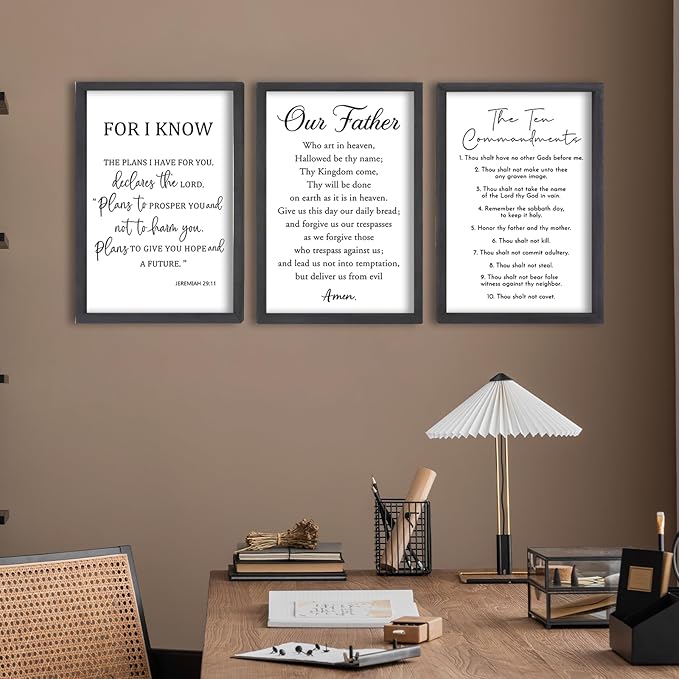 FZMHASLWW Bible Verse Scripture Wall Decor Art 24"×16" Inspirational Quotes Set of 3 Christian Sign Wood Framed Wall Hanging (Black