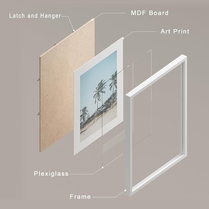 SIGNWIN Framed Washed Out Tropical Island Wall Art, Set of 4 Island Palm Tree Beach Landscapet Wall Decor Prints, Nature Wilderness Wall Décor for Living Room, Bedroom - 12"x16" White