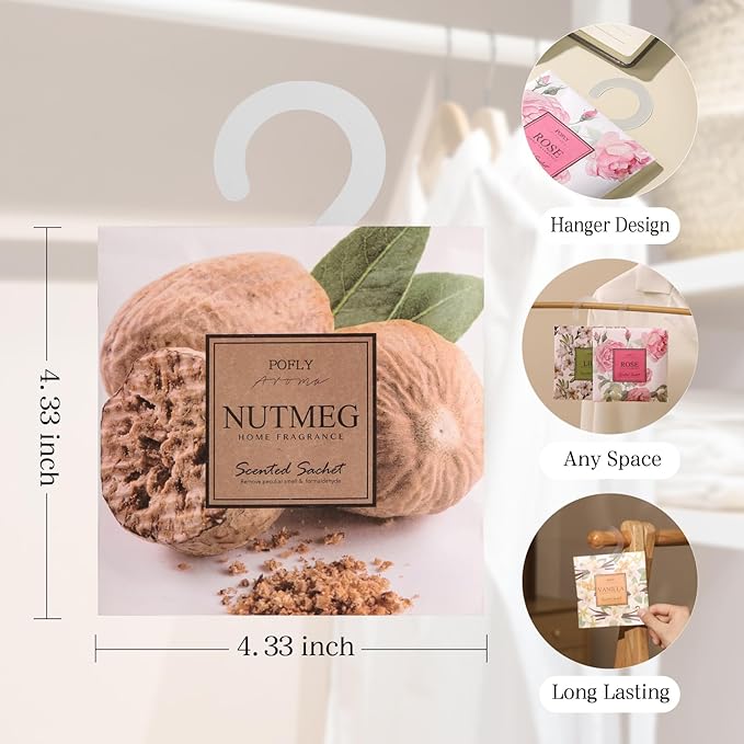 12 Packs Nutmeg Scented Sachets – Long-Lasting Air Freshener & Closet Deodorizer for Drawers, Closets, Cars & Wardrobes