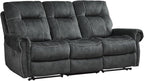 EBELLO Manual Recliner 3 Seat Sofa Couch, Soft Fabric 3 Seater Reclining Couch Chair, Vintage Rivet Mid-Century Design Furniture for Living Room, Meeting Room, Grey