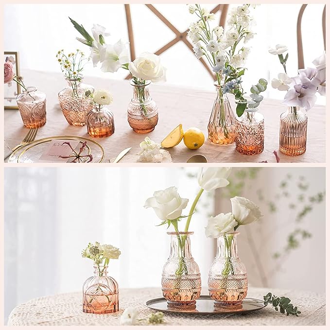 20 Pcs Glass Bud Vase Set Small Vintage Flower Vase in Bulk for Centerpieces Rustic Decorative Glass for Wedding Table Home Christmas Decoration (Pink Orange)