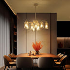 9-Light Antique White Chandelier with Clear Glass Shade, French Country Chandeliers for Dining Room, Adjustable Height Hanging Chandelier for Kitchen Island Living Room Foyer Bedroom