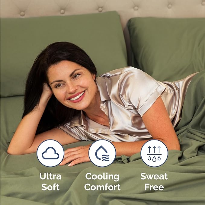 Twin Sheets Set 4 Piece - Includes 2 Pillowcases - Bed Sheets Twin Size - Soft Hotel Luxury Bedding - Cooling, Comfy, Cozy & Breathable - 1 Flat & 1 Fitted & 2 Pillowcases w/ Deep Pockets - Sage Green