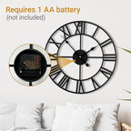 24inch/60cm Large Wall Clocks for Living Room Decor,Vintage,Modern,Round,Silent,Non Ticking,Black Wall Clock for Home,Garden,Office,Cafe Decoration(Iron Roman Numerals, 24 inches)