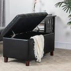 Asense Storage Ottoman Bench, Faux Leather Upholstered End of Bed Bench with Safety Hinge Wooden Legs, for Entryway Bedroom (Black, 33.3")