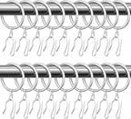 Hotop 60 Pieces 1.26 Inch Metal Drapery Curtain Rings Curtain Hanging Rings and 60 Pieces Metal Drapery Pin Hooks for Drapes Window Door Shower (Matt Silver)