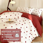 Heart Comforter Set Queen Size - 3 Pieces Red White Heart Comforter Bedding Sets for Girls Kids,Queen Bed in a Bag with Heart Love Comforter and 2 Pillowcases