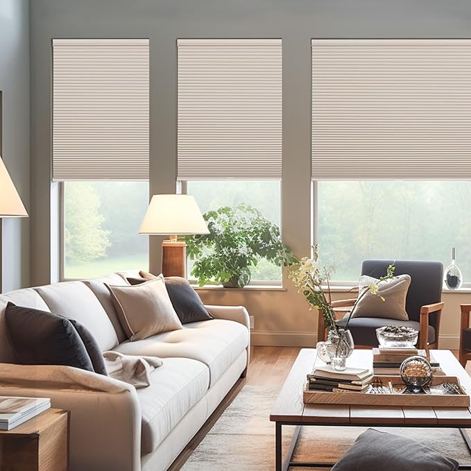 Changshade Cordless Cellular Shades, Blackout Honeycomb Shades for Windows, Pull Down Pleated Blinds, Easy to Install for Indoor Windows and French Doors,52" W x 72" H, Beige