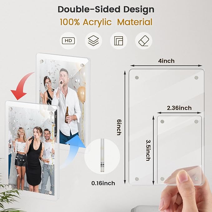 DomeStar 4 x 6 Magnet Picture Frames for Fridge 4 Pack, Acrylic Fridge Magnetic Frames for Photo Postcard Office Home Decor