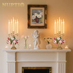 NUPTIO Gold Candelabras Candle Holder Set of 2 Metal Candelabra Centerpieces 5 Branches Candle Stick Stands Candleholder Fireplace Wedding Reception Antique Decorative Dinning Table Christmas