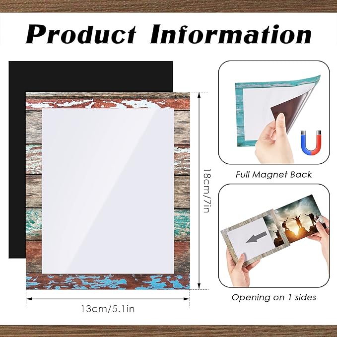 Tatuo 6 Pack 5x7 Magnetic Picture Frames Rustic Distressed Farmhouse Wood Pattern Fridge Picture Frame Magnets for Christmas Refrigerator Locker Home Classroom Office