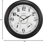 CLXEAST Illuminated Indoor Outdoor Clocks Waterproof 18 inch with Smart Night Light Sensor,Large Wall Clock with Thermometer & Hygrometer,Oil Rubbed Bronze Black,House Warming Gifts New Home