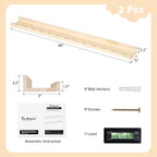 Fun Memories Picture Ledge Shelf for Wall, 48 inch Pine Wood Nursery Book Shelves Set of 2- Wall Book Shelves for Kids Room, Home Decor - Kitchen Spice-Natural