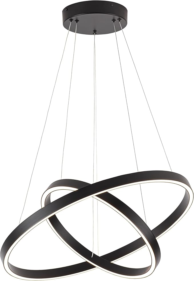 Modern Led Chandelier, 2 Rings Contemporary Chandelier Circular Pendant Light, Black Dimmable Hanging Ceiling Light Fixture for Living Dining Room