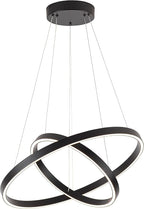 Modern Led Chandelier, 2 Rings Contemporary Chandelier Circular Pendant Light, Black Dimmable Hanging Ceiling Light Fixture for Living Dining Room