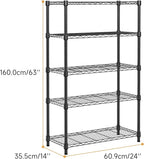 1250 lbs Storage Shelving Utility Shelving Unit 5-Tier Utility Shelving Unit Steel Organizer Wire Rack for Home,Kitchen,Office (13.7" D x 23.6" W x 62.4" H)