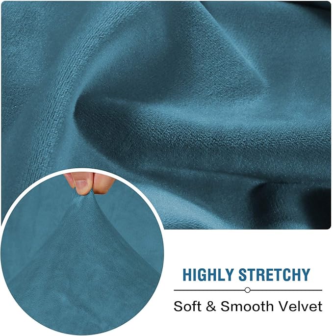 H.VERSAILTEX Velvet Stretch Couch Cushion Cover Plush Cushion Slipcover for Chair Loveseat Sofa Cushion Furniture Protector Seat Cushion Sofa Cover (2 Piece Large Sofa Cushion Covers, Peacock Blue)