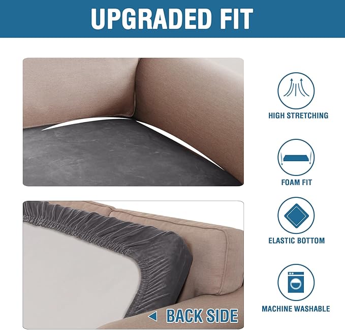 H.VERSAILTEX Velvet Stretch Individual Loveseat Couch Cover Plush Slipcover for Sofa Furniture Protector Seat Cover (1 Piece Loveseat Cushion Cover, Grey)