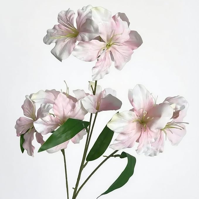 10-Bud Artificial Lily Flowers, 4 Pcs Fake Outdoor Flowers, UV Resistant Faux Flowers for Outdoor Planters, Silk Flowers for Wedding Decoration (Pink)