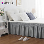 RIMELA Bed Skirt King Size Light Grey Bed Skirt 12 Inch Drop, Wrap Around Elastic Adjustable Bedskirt, Dust Ruffle for Bed Frame & Box Spring Soft Durable Fabric Machine Washable Easy to Install