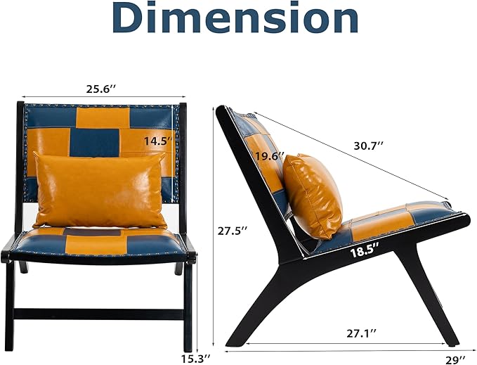 Accent Chair, Modern Comfy Genuine Leather Armless Mid-Century Anthropologie Accent Chairs, Lounge Arm Chair with Solid Wood, Floral Pattern Sofa Chair for Living Room/Office/Balcony/Bedroom