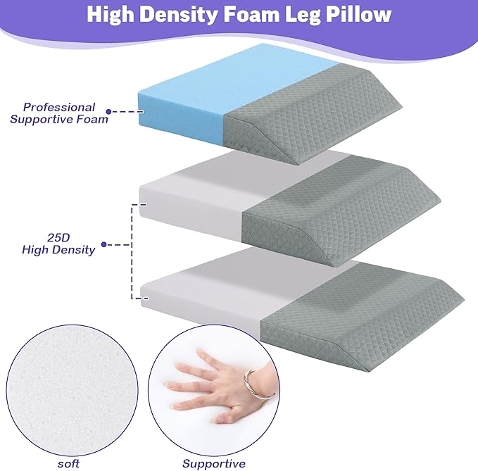 BALAPET Adjustable Wedge Pillow for Double Legs, 8" Height Elevated Leg Rest Pillow for Circulation, Supportive Bolster Pillow for Pregnancy Relieves Pressure Hip Leg Elevation, Light Grey