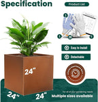 Corten Steel Planter Box Large Outdoor Planter Square Cube Planters Rustic Metal Garden Flower Pot 24 Inch Durable Antique Detached for Commercial Residential Patio Deck and Yard