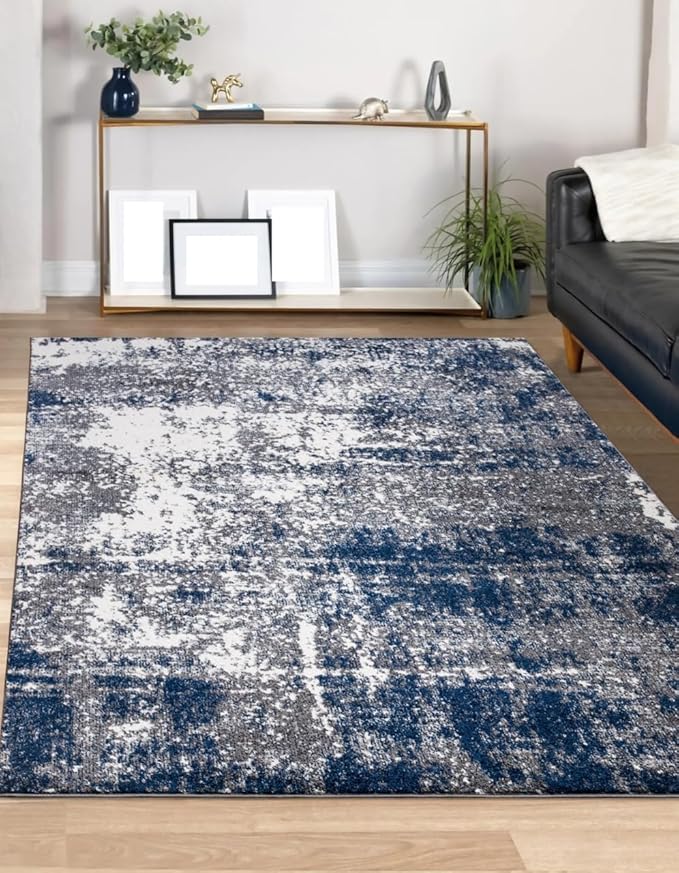 Keen Home Design Area Rugs - 4x6 Non-Shedding, Abstract Rugs for Kitchen, Living Room, Bedroom, Dining Room, Entryway - Size: 4' x 6', Navy/Grey/White
