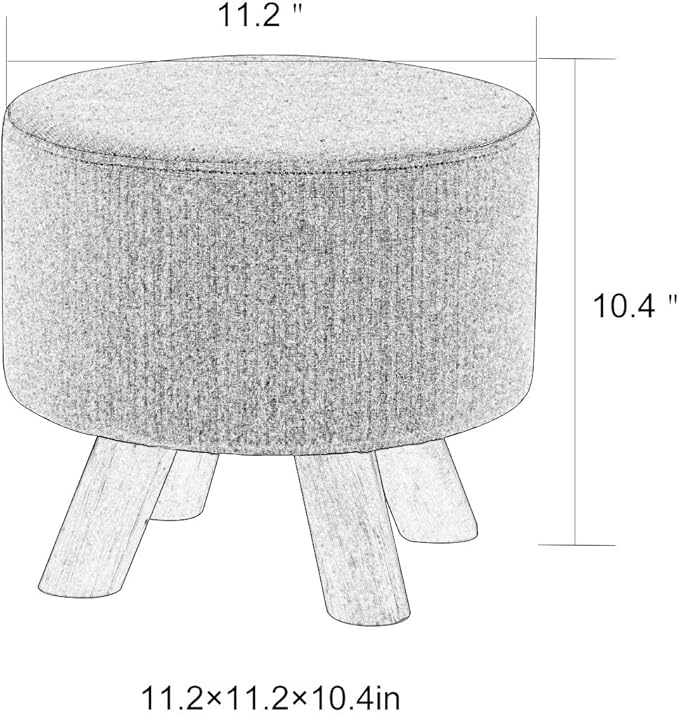 Asense Small Round Ottoman Foot Rest Stool Fabric Padded Seat Footstool Ottoman with Wooden Legs (Beige Grey,Fabric)