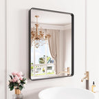 Black Bathroom Mirror 22X30 Inch, Black Metal Framed Mirror for Wall, Rounded Rectangle Matte Bathroom Vanity Mirror with Tempered Glass, Anti-Rust, Horizontal/Vertical