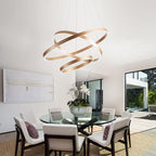 MADEM Modern LED Chandelier 3-Ring Circular Dimmable Pendant Light Contempoary Chanderlier Flush Mount Pendant Lighting for Living Room Dining Room, Bedroom,3000K-6000K,Gold