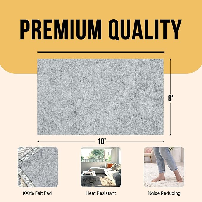 Premium Felt Rug Pad 8x10 Feet, Thick Rug Pads for Hardwood Floors, Laminate, Vinyl, Stone, Carpet & Tile, Under Rug Padding