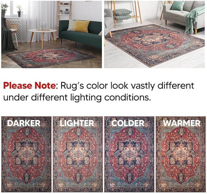 Keen Home Design 8x10 Rug - Machine Washable Area Rug with Non-Slip Backing, Ideal for Living Room, Dining Room, Bedroom - Vintage, Easy Clean, Durable, Low Pile Rug - (8' x 10')