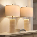 PoKat 23" Pink Ceramic Table Lamps Set of 2, Modern Bedroom Lamps for Girls Room, Bedside Lamps for Night Stands, Cute Lamps for Living Room Decor, Nightstands Desk Lamp, Pink